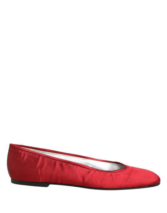 Dolce & Gabbana Red Satin Fabric Ballet Slip On Flats Shoes Curated Luxury Accessories by Orvyn