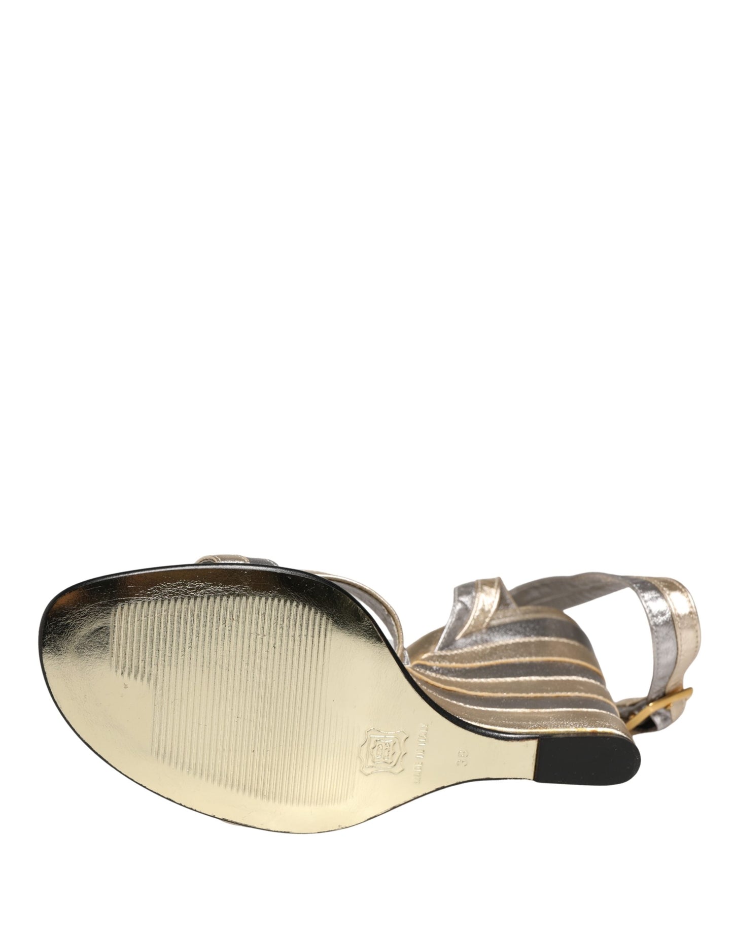 Dolce & Gabbana Gold Silver Leather Wedge Heels Sandals Shoes Curated Luxury Accessories by Orvyn