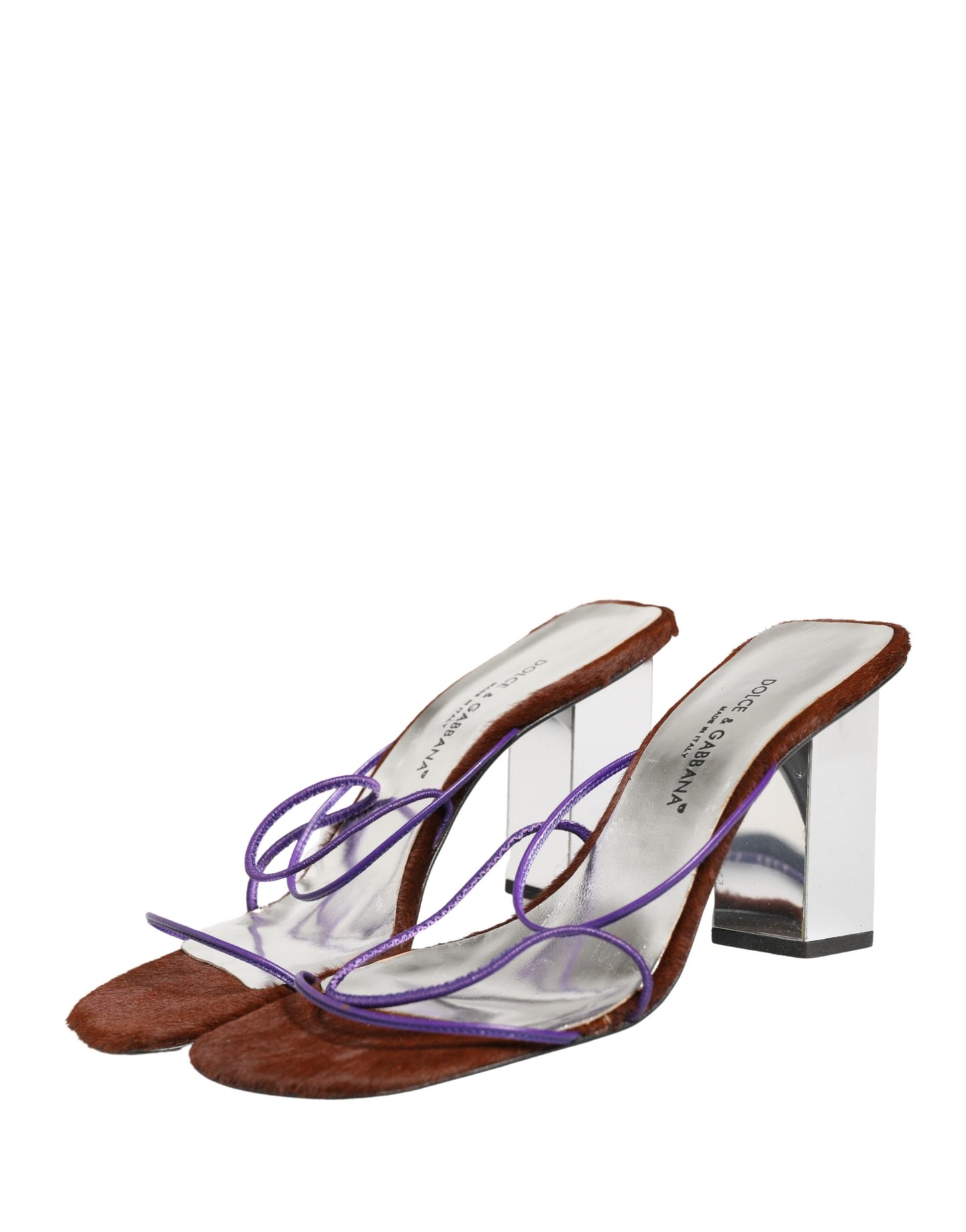 Dolce & Gabbana Silver Block Heels Slip On Sandals Shoes Curated Luxury Accessories by Orvyn