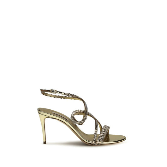 Casadei Gold Calf Leather Bos Taurus Stiletto Heel Sandals Curated Luxury Accessories by Orvyn