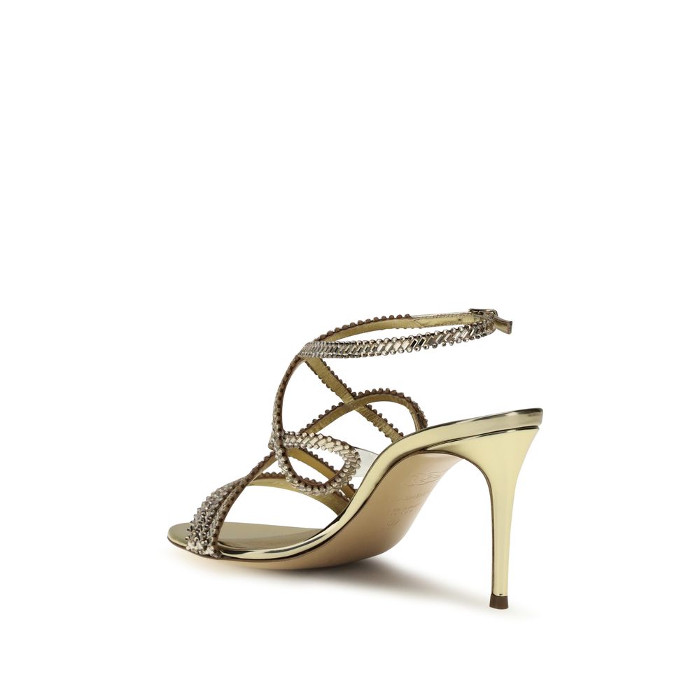 Casadei Gold Calf Leather Bos Taurus Stiletto Heel Sandals Curated Luxury Accessories by Orvyn