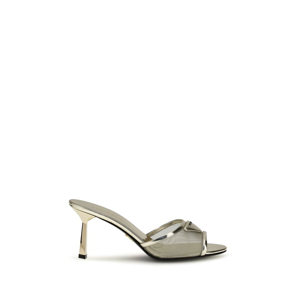 Prada Silver Calf Leather Bos Taurus Stiletto Heel Sandals Curated Luxury Accessories by Orvyn