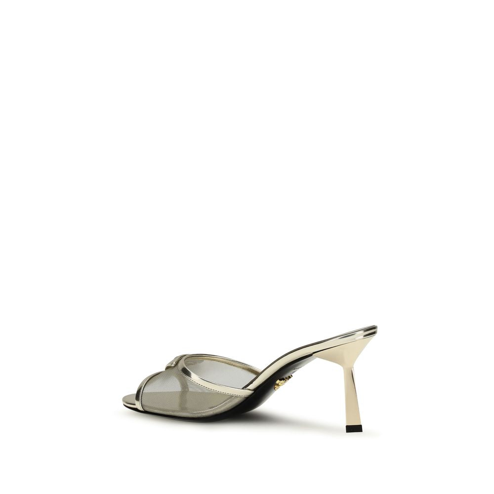 Prada Silver Calf Leather Bos Taurus Stiletto Heel Sandals Curated Luxury Accessories by Orvyn