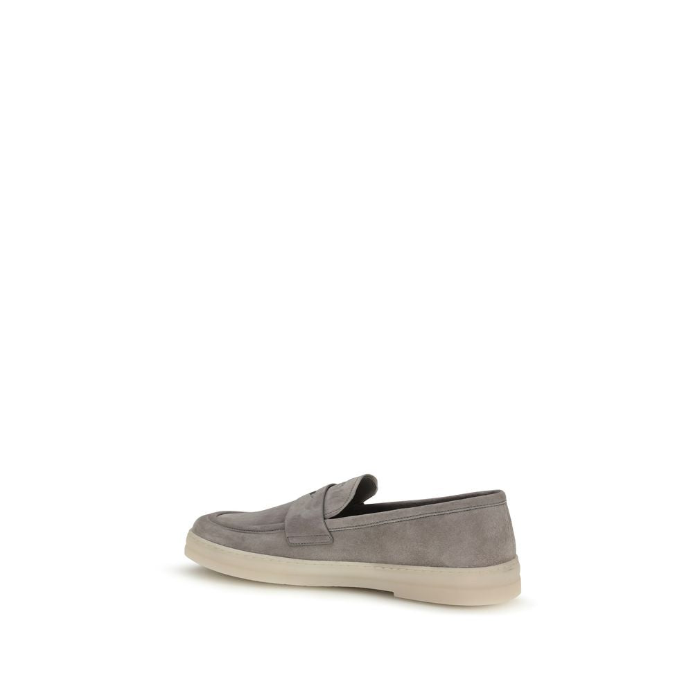 Prada Gray Calf Leather Bos Taurus Slip-On Loafers Curated Luxury Accessories by Orvyn