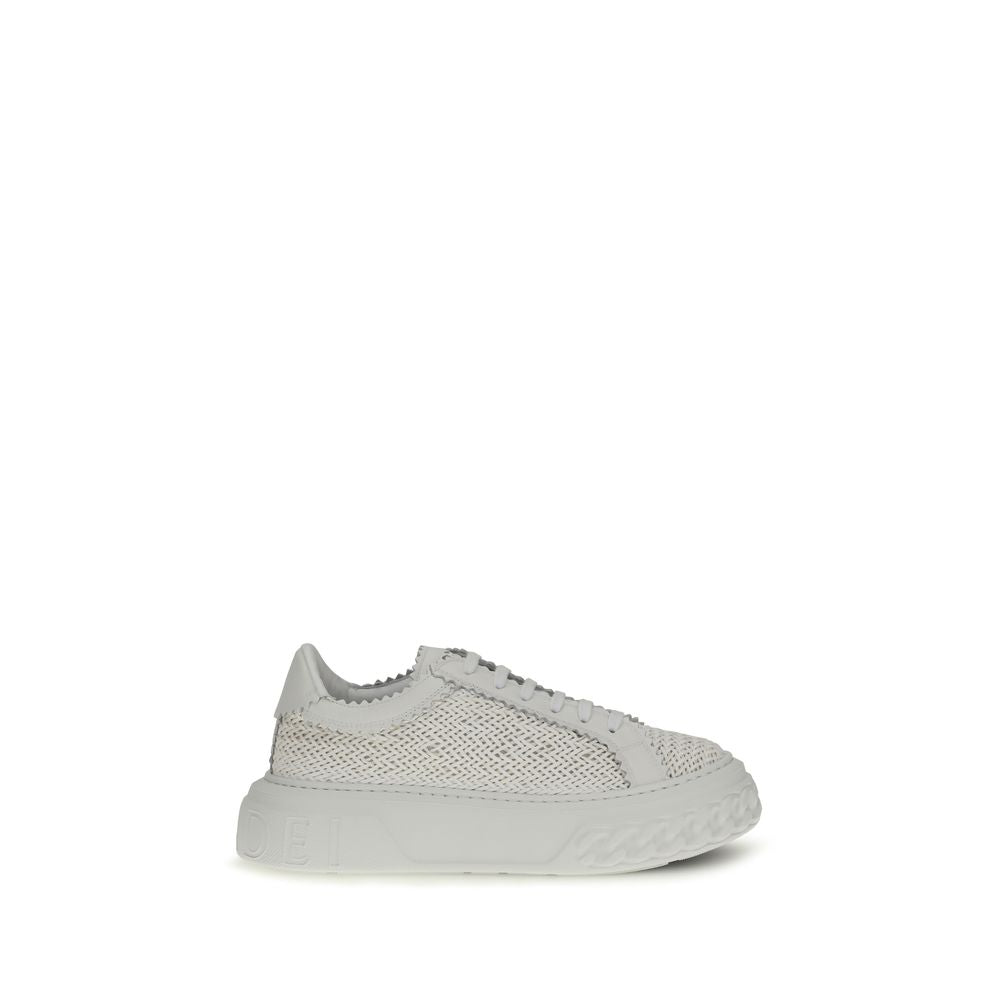 Casadei White Calf Leather Bos Taurus Chunky Sneakers Curated Luxury Accessories by Orvyn