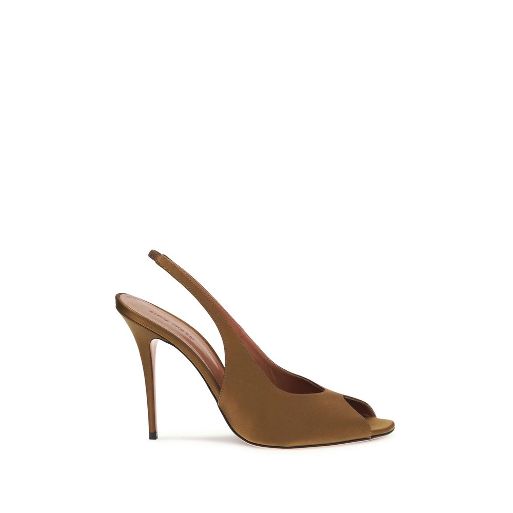 Amina Muaddi Brown Silk Stiletto Heel Sandals Curated Luxury Accessories by Orvyn