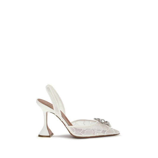 Amina Muaddi White Fabric Pumps Curated Luxury Accessories by Orvyn