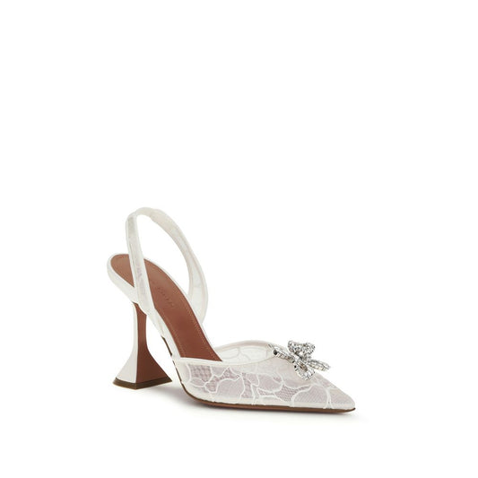 Amina Muaddi White Fabric Pumps Curated Luxury Accessories by Orvyn