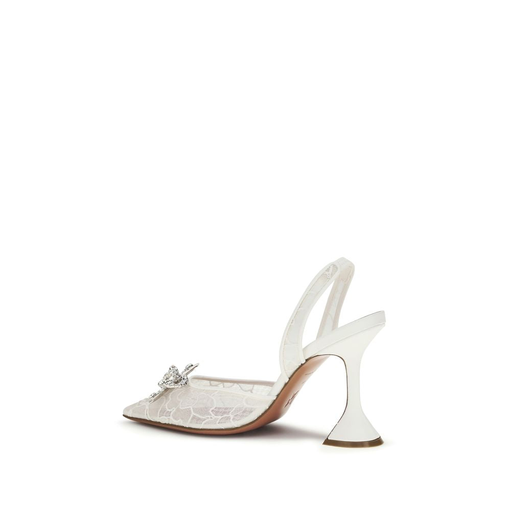 Amina Muaddi White Fabric Pumps Curated Luxury Accessories by Orvyn