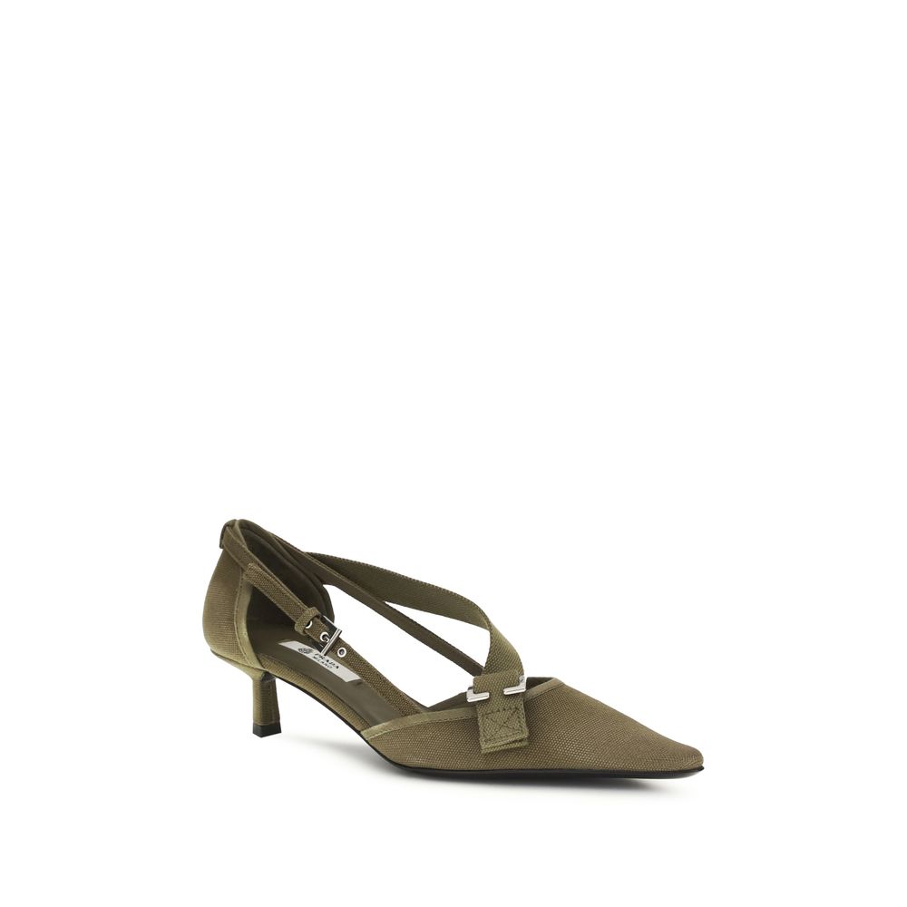 Prada Bicolor Cotton Mid Heel Pumps Curated Luxury Accessories by Orvyn