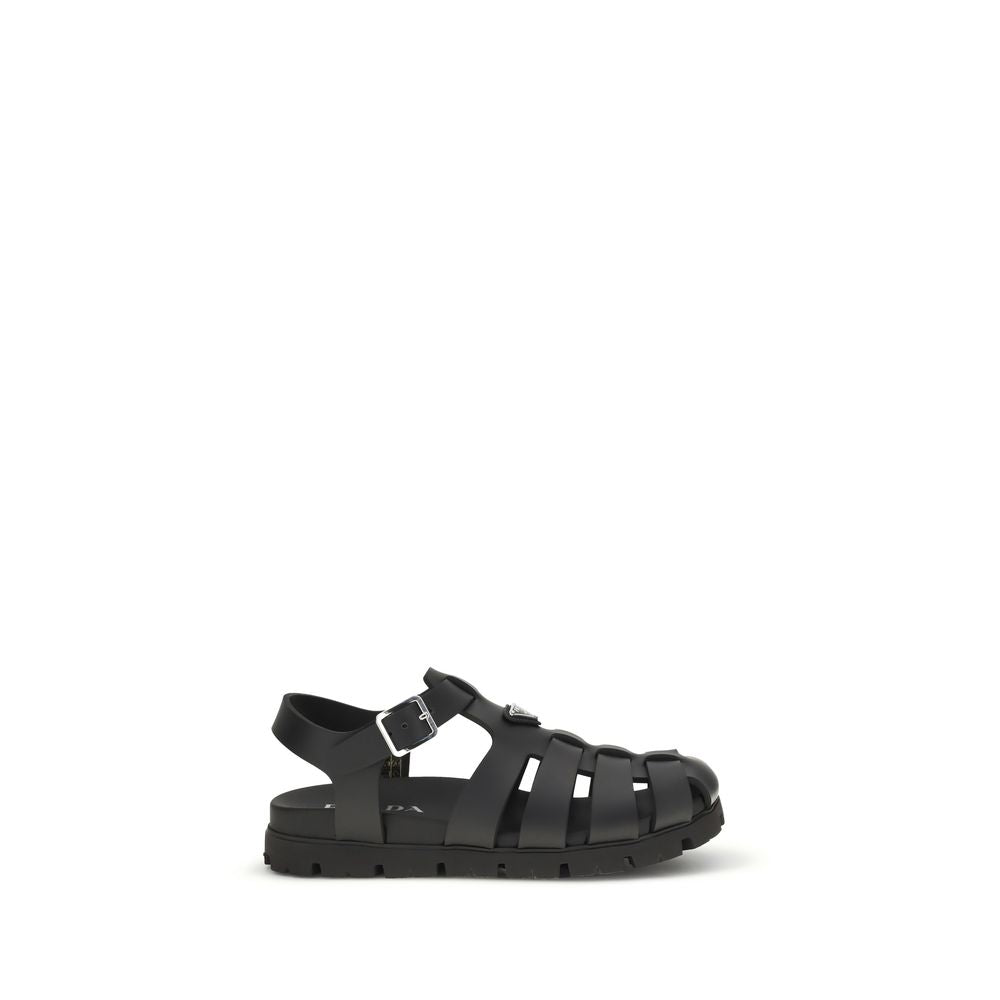 Prada Black Calf Leather Bos Taurus Sandals Curated Luxury Accessories by Orvyn