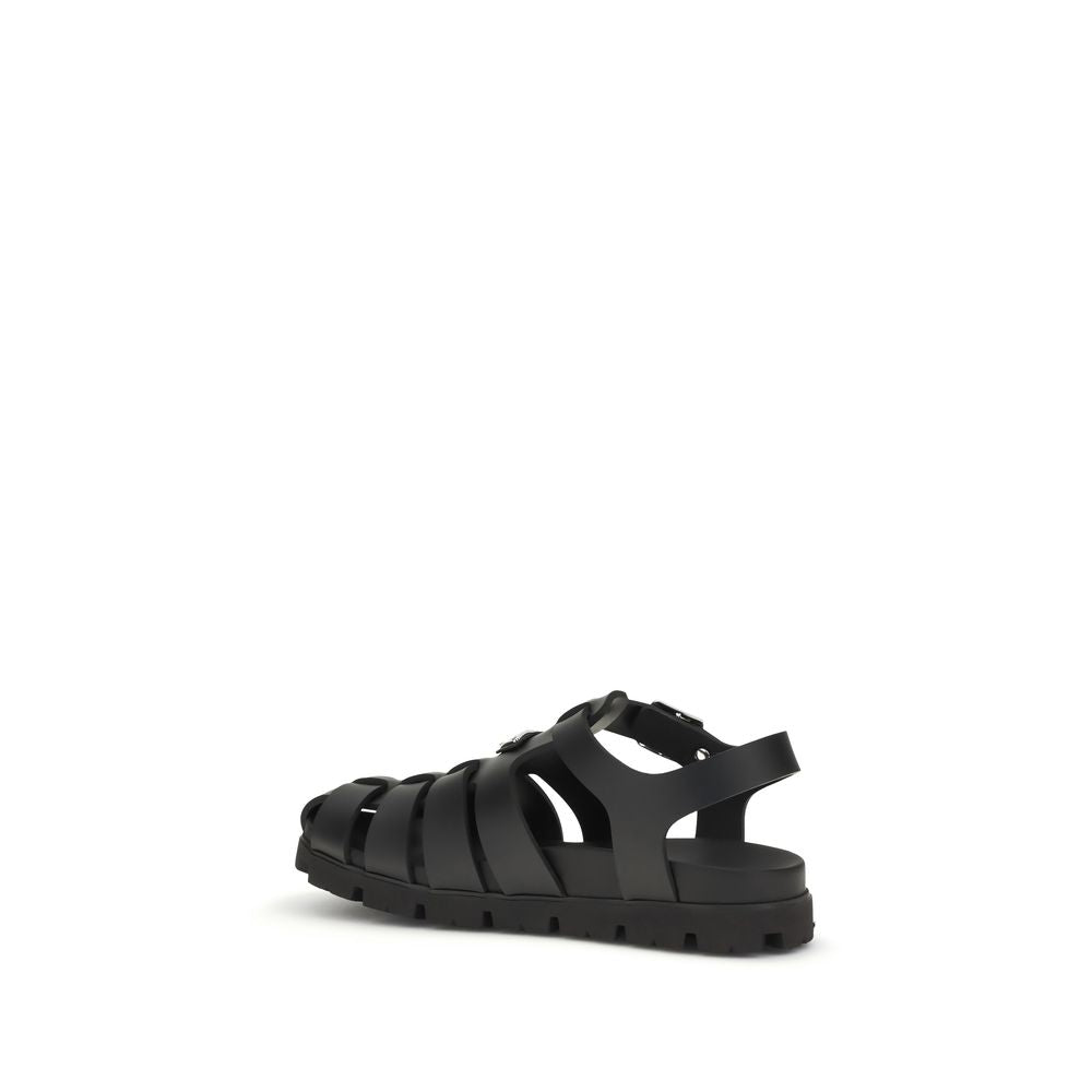 Prada Black Calf Leather Bos Taurus Sandals Curated Luxury Accessories by Orvyn