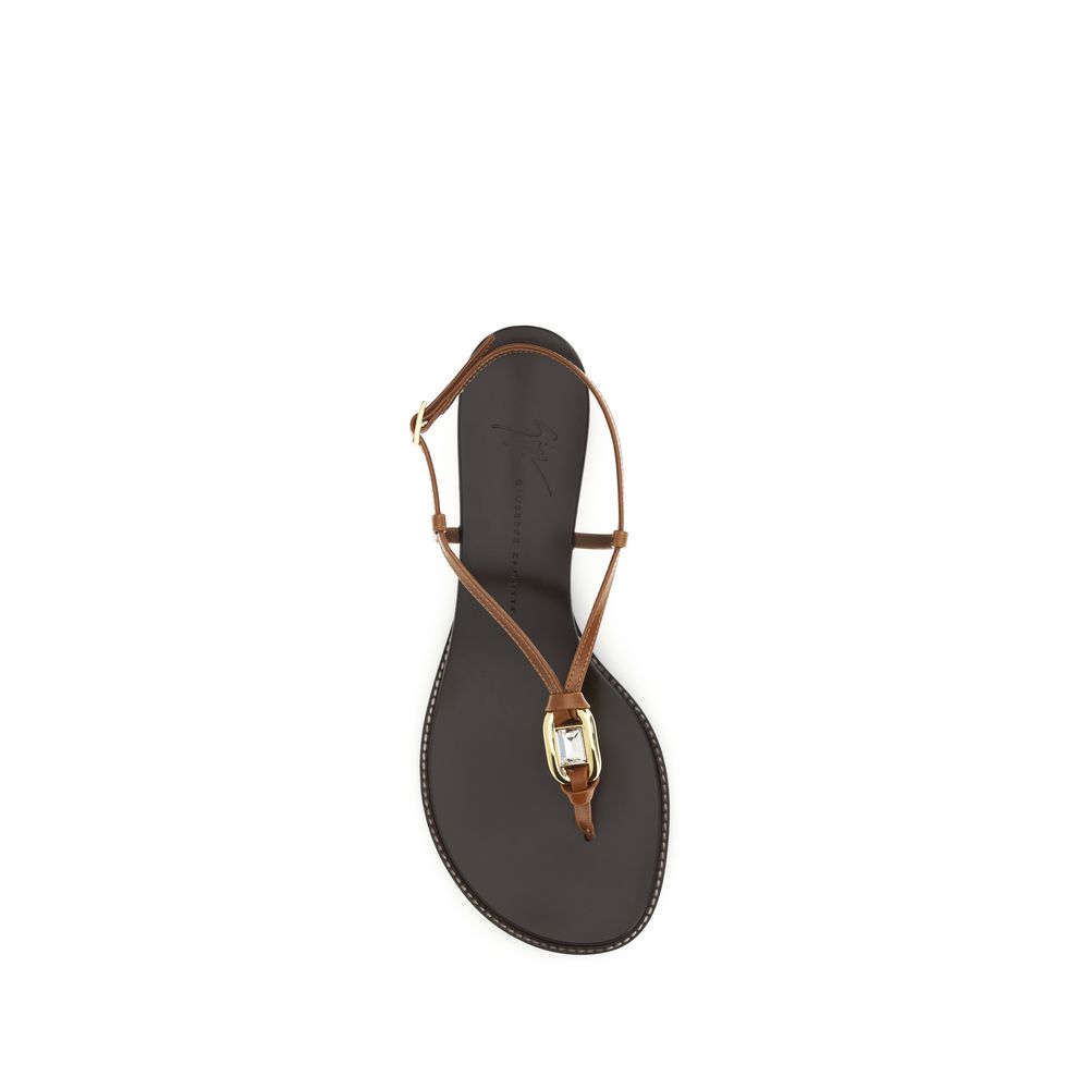 Giuseppe Zanotti Brown Calf Leather Bos Taurus Wedge Sandals Curated Luxury Accessories by Orvyn