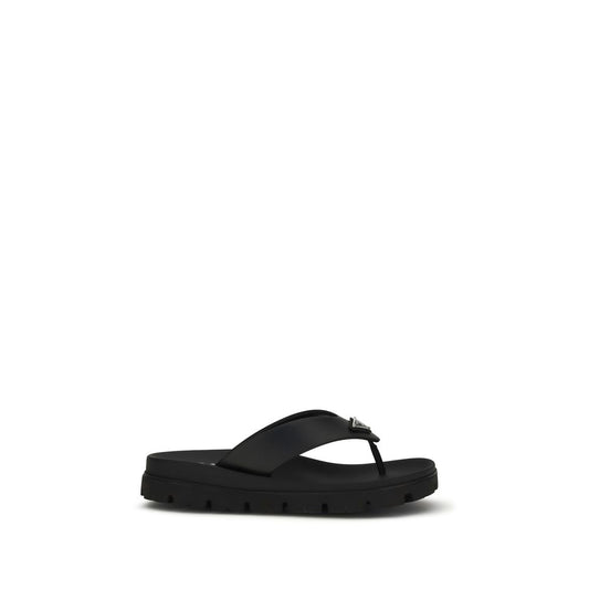 Prada Black Calf Leather Bos Taurus Flip-Flop Sandals Curated Luxury Accessories by Orvyn