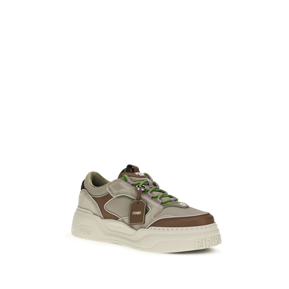 Fendi Brown Calf Leather Bos Taurus Chunky Sneakers Curated Luxury Accessories by Orvyn
