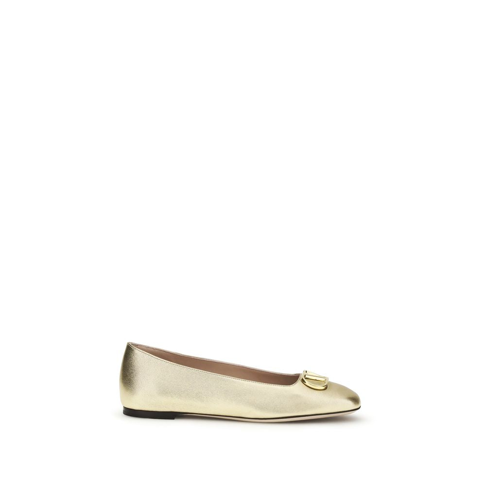 Valentino Garavani Gold Calf Leather Bos Taurus Ballet Flats Curated Luxury Accessories by Orvyn