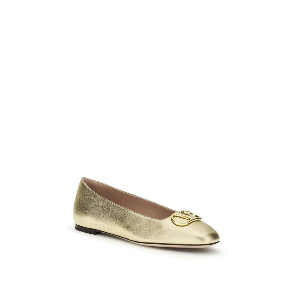 Valentino Garavani Gold Calf Leather Bos Taurus Ballet Flats Curated Luxury Accessories by Orvyn