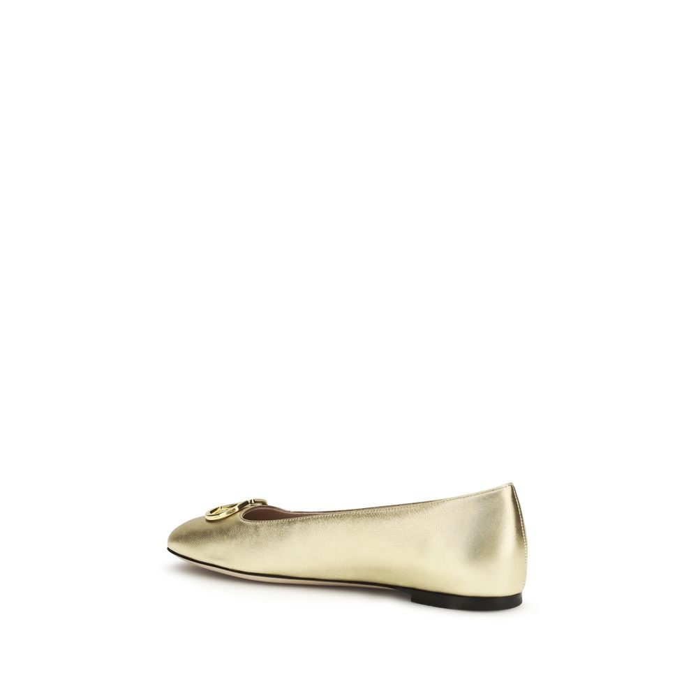 Valentino Garavani Gold Calf Leather Bos Taurus Ballet Flats Curated Luxury Accessories by Orvyn