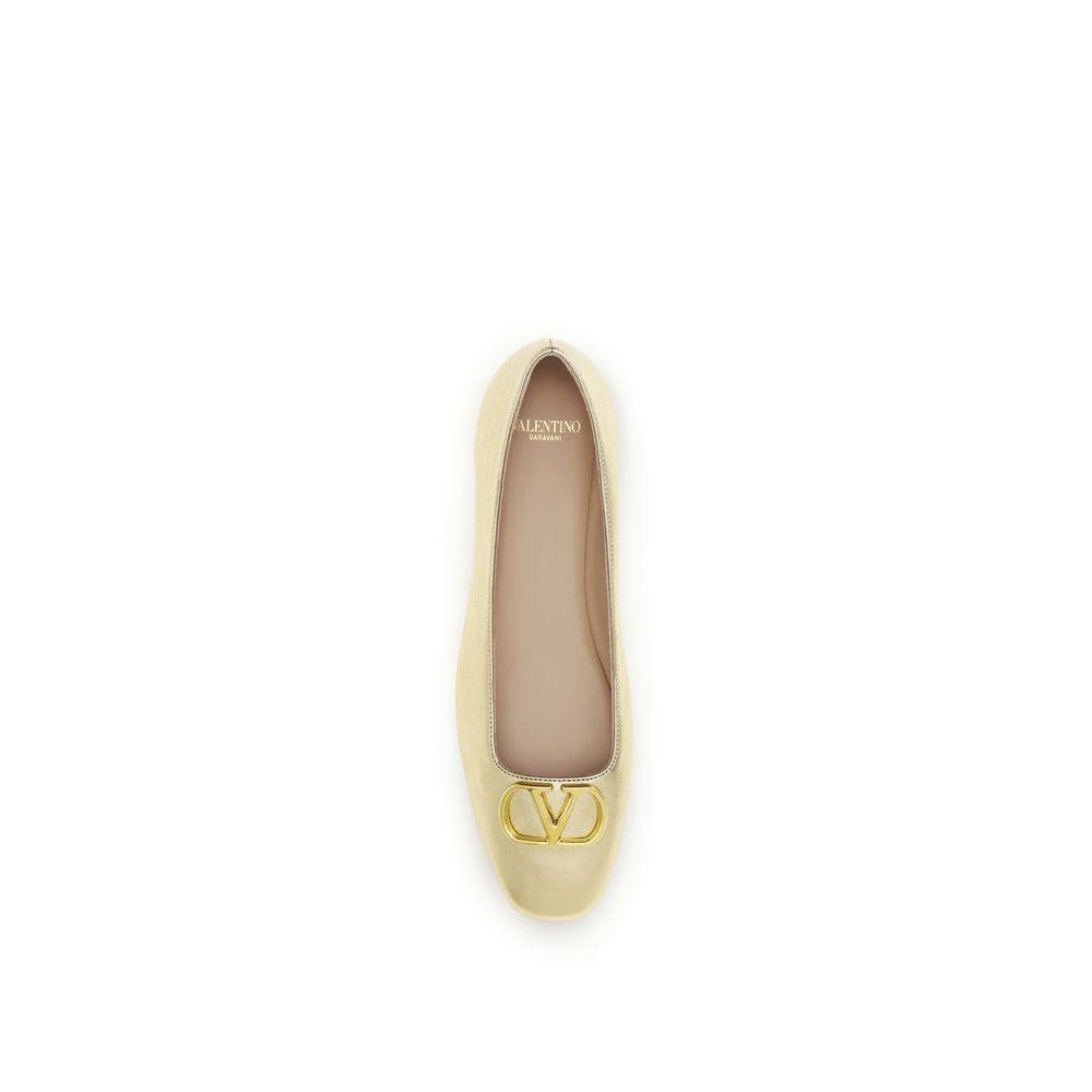 Valentino Garavani Gold Calf Leather Bos Taurus Ballet Flats Curated Luxury Accessories by Orvyn