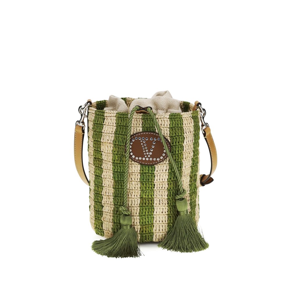 Valentino Garavani Bicolor Raffia Backet Bag Curated Luxury Accessories by Orvyn