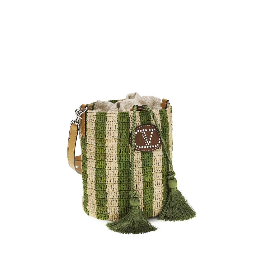 Valentino Garavani Bicolor Raffia Backet Bag Curated Luxury Accessories by Orvyn