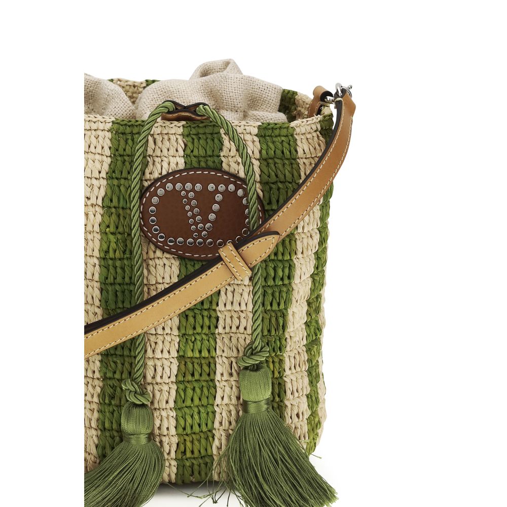 Valentino Garavani Bicolor Raffia Backet Bag Curated Luxury Accessories by Orvyn