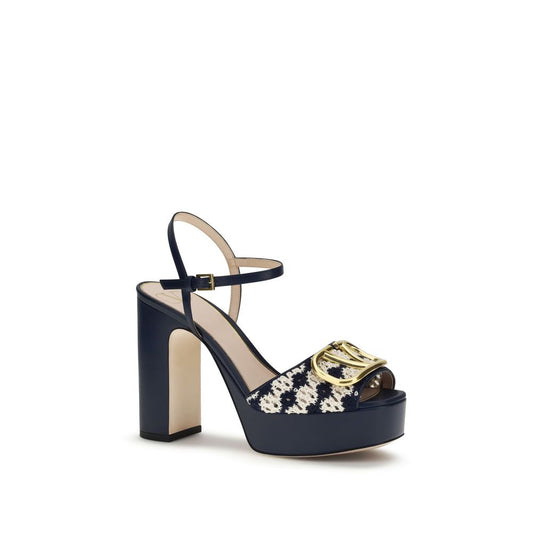 Valentino Garavani Blue Calf Leather Bos Taurus Platform Sandals Curated Luxury Accessories by Orvyn