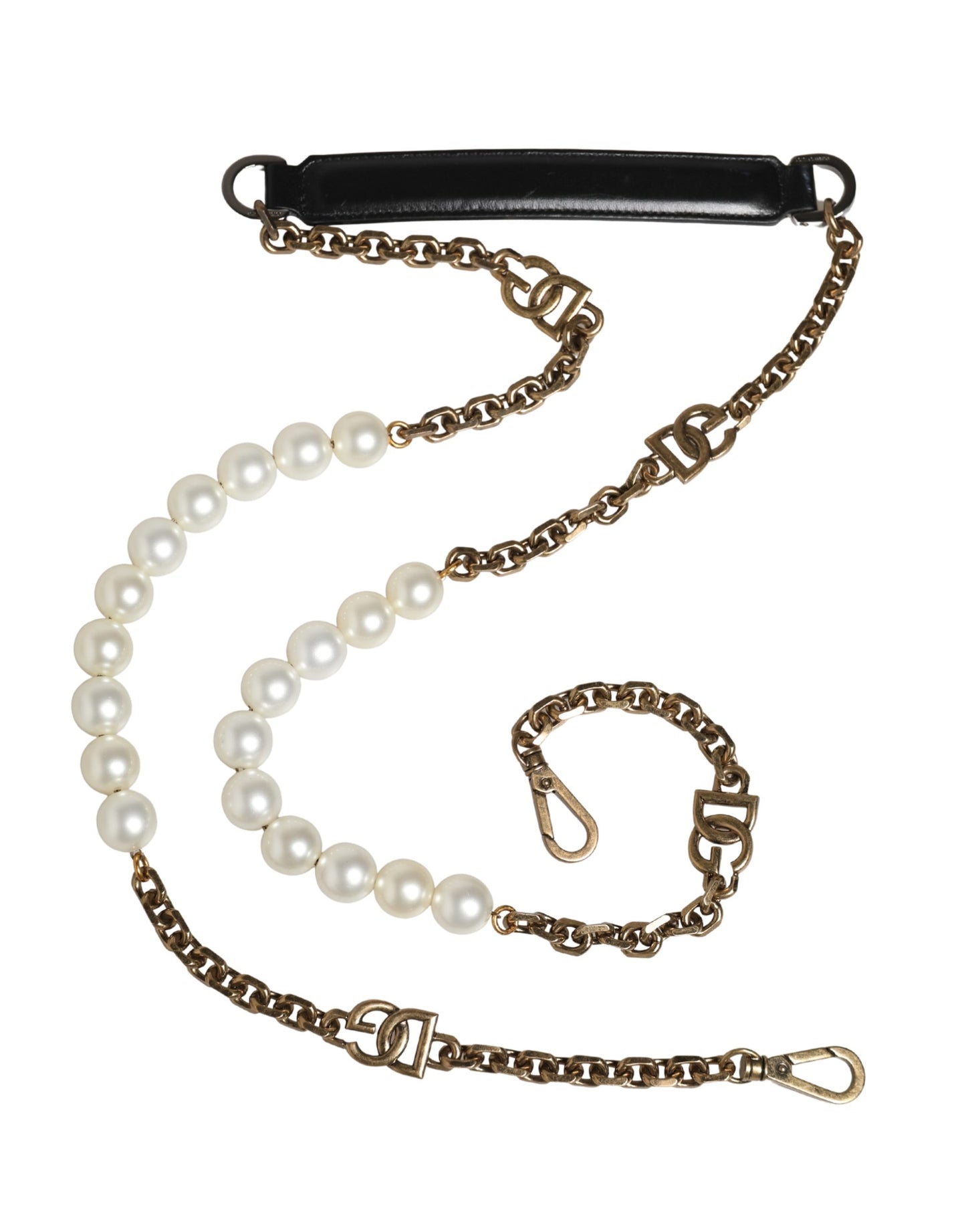 Dolce & Gabbana Black Leather Gold Chain Bag Accessory Shoulder Strap Curated Luxury Accessories by Orvyn