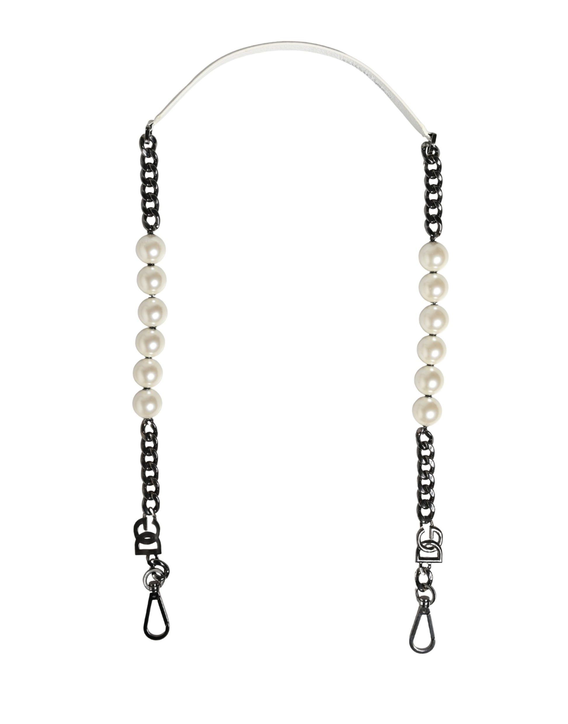 Dolce & Gabbana White Leather Silver Chain Bag Accessory Shoulder Strap Curated Luxury Accessories by Orvyn