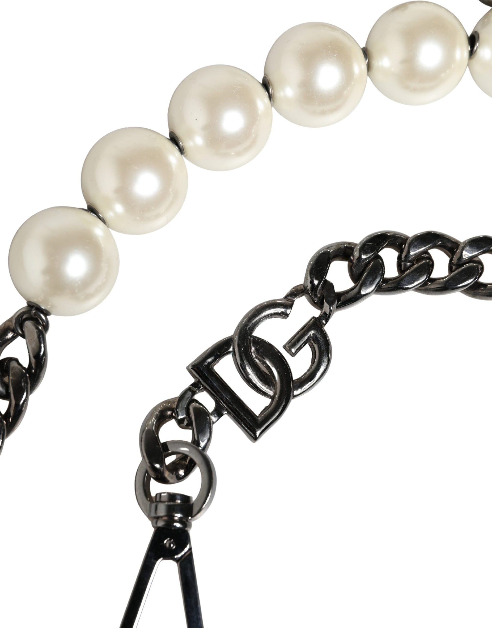 Dolce & Gabbana White Leather Silver Chain Bag Accessory Shoulder Strap Curated Luxury Accessories by Orvyn
