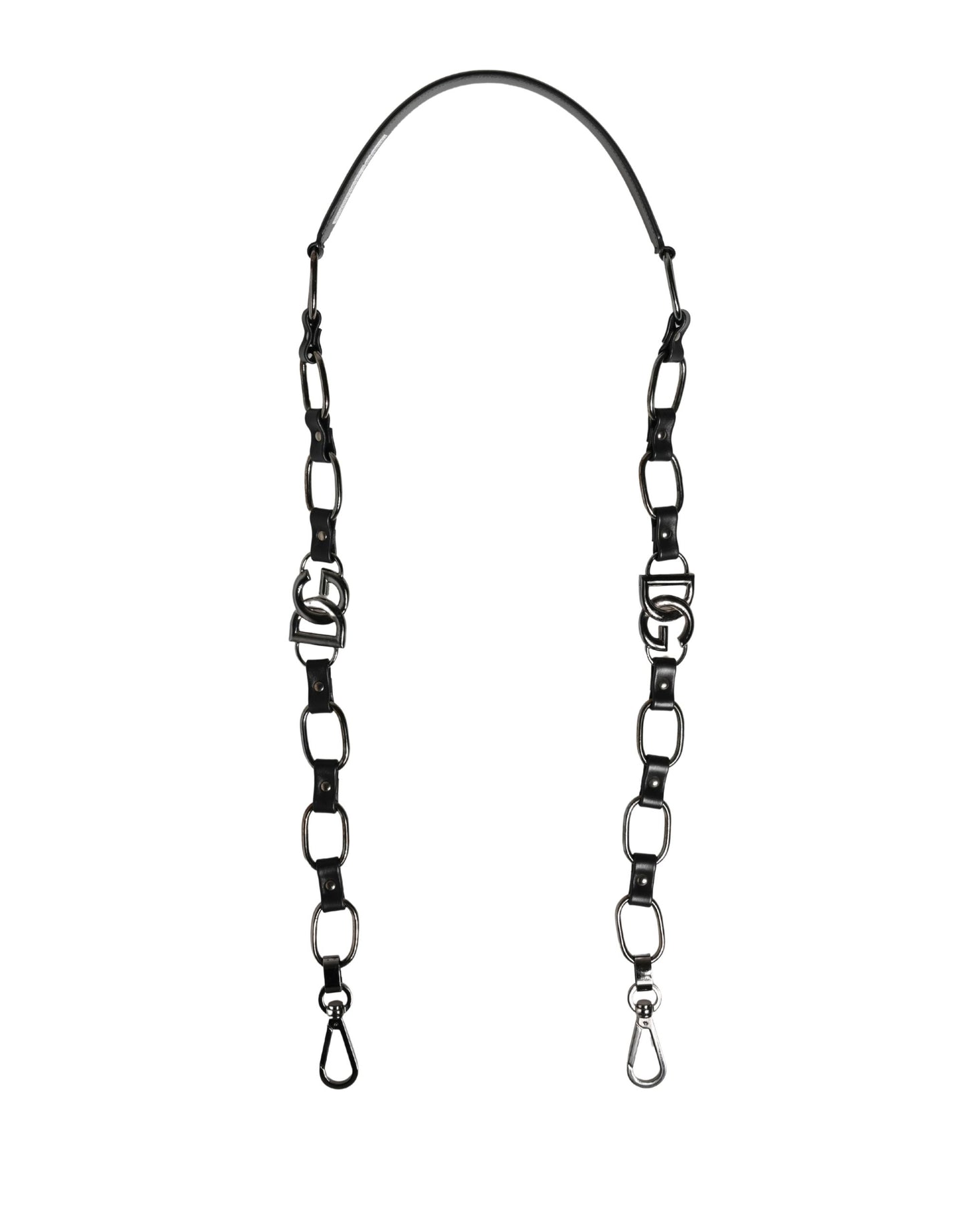 Dolce & Gabbana Black Leather Silver Chain Bag Accessory Shoulder Strap Curated Luxury Accessories by Orvyn