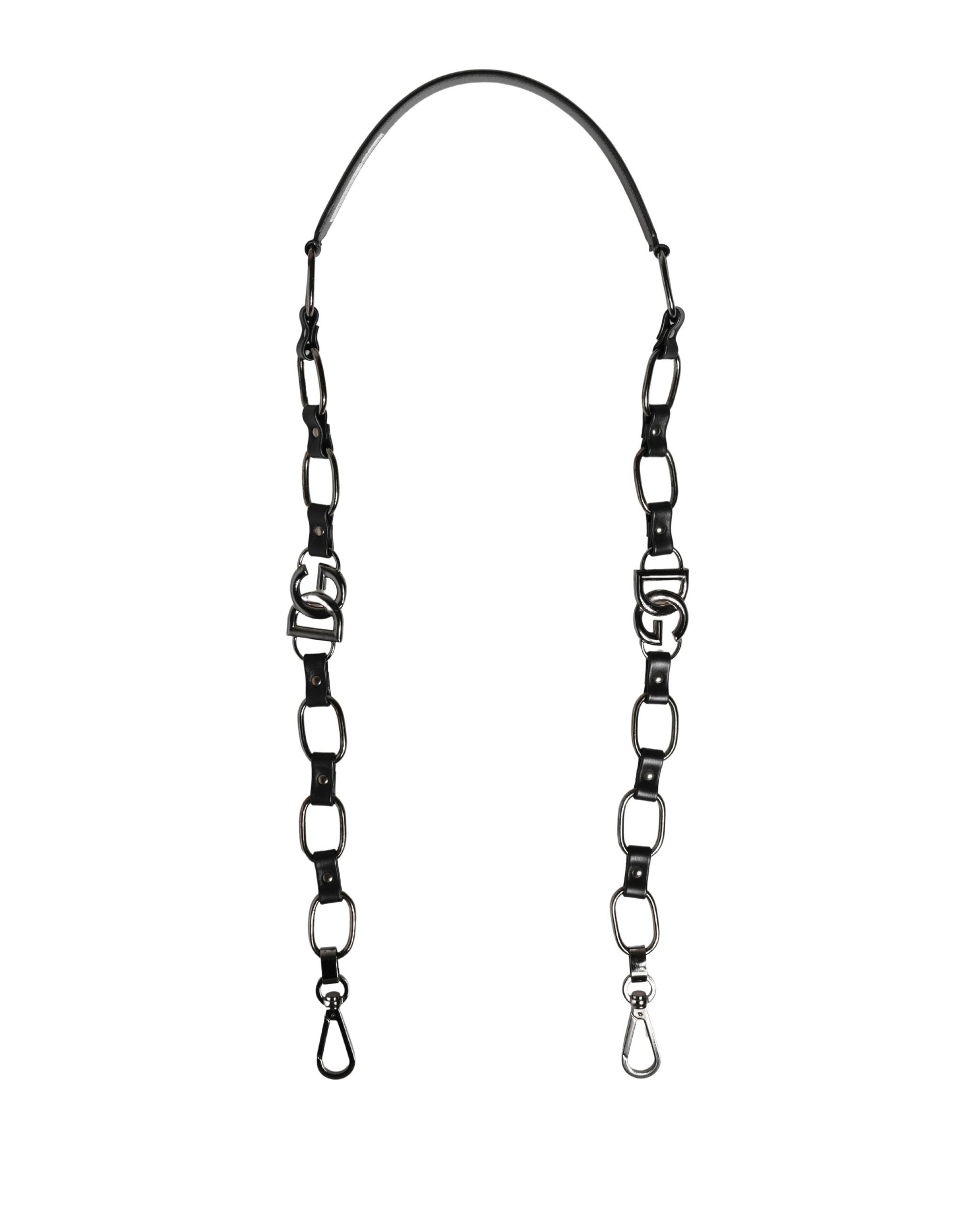 Dolce & Gabbana Black Leather Silver Chain Bag Accessory Shoulder Strap Curated Luxury Accessories by Orvyn