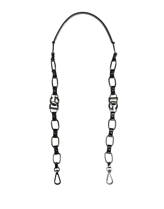 Dolce & Gabbana Black Leather Silver Chain Bag Accessory Shoulder Strap Curated Luxury Accessories by Orvyn