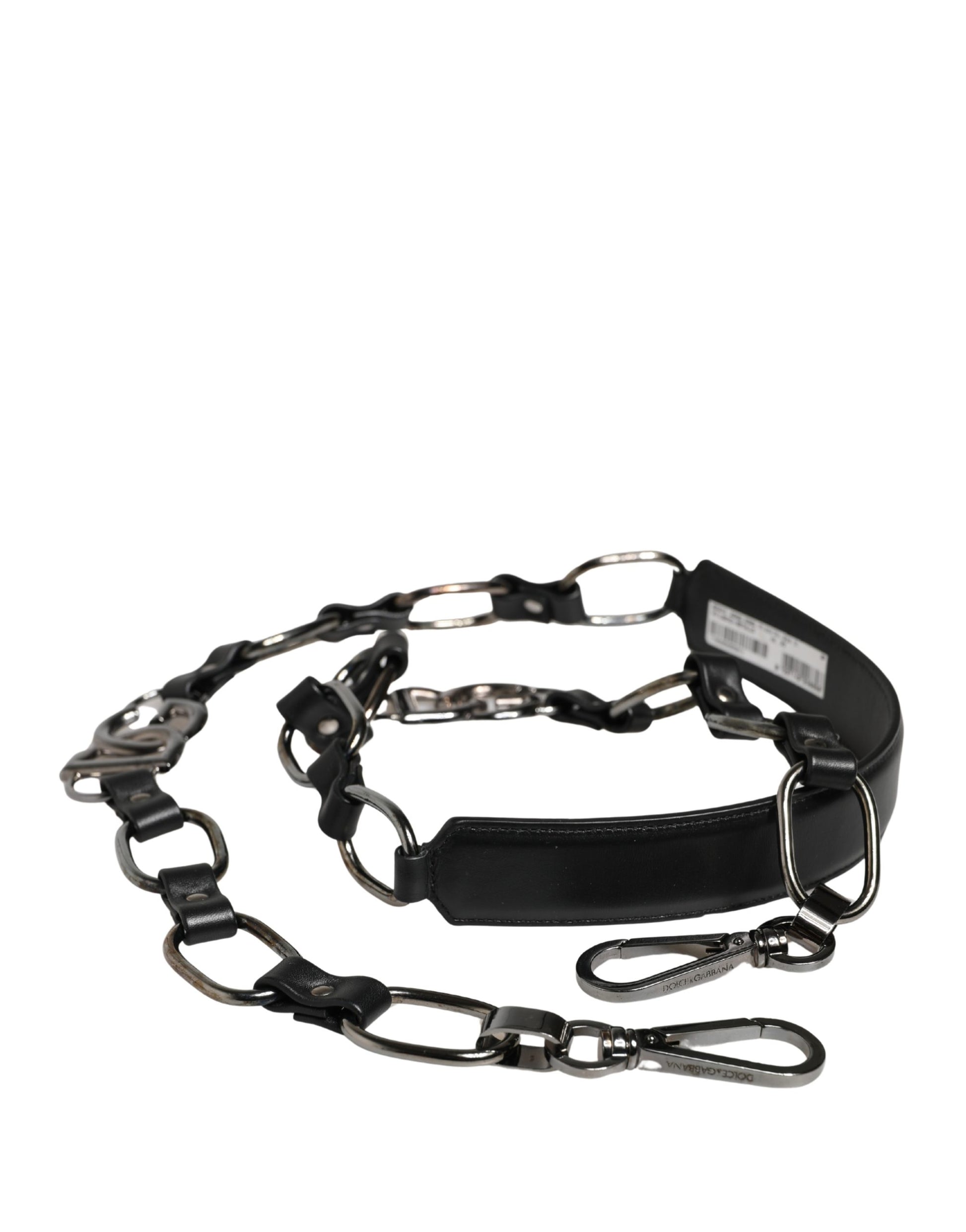 Dolce & Gabbana Black Leather Silver Chain Bag Accessory Shoulder Strap Curated Luxury Accessories by Orvyn