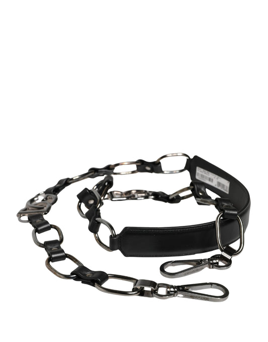 Dolce & Gabbana Black Leather Silver Chain Bag Accessory Shoulder Strap Curated Luxury Accessories by Orvyn