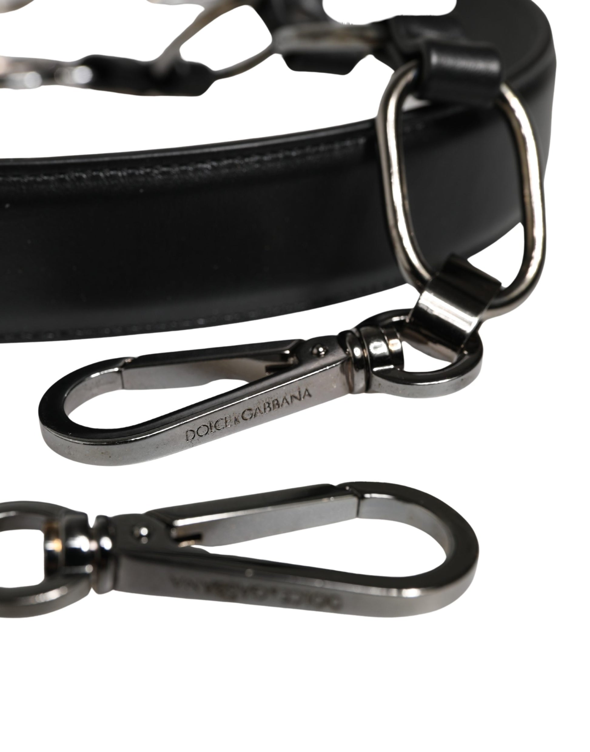 Dolce & Gabbana Black Leather Silver Chain Bag Accessory Shoulder Strap Curated Luxury Accessories by Orvyn