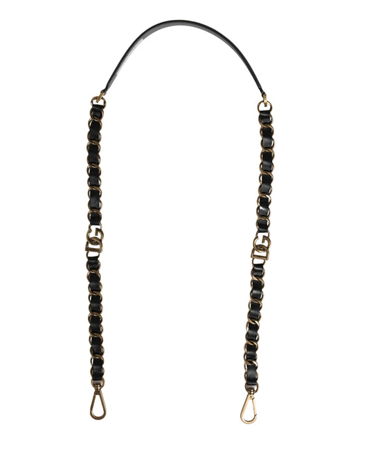 Dolce & Gabbana Black Leather Gold Chain Bag Accessory Shoulder Strap Curated Luxury Accessories by Orvyn