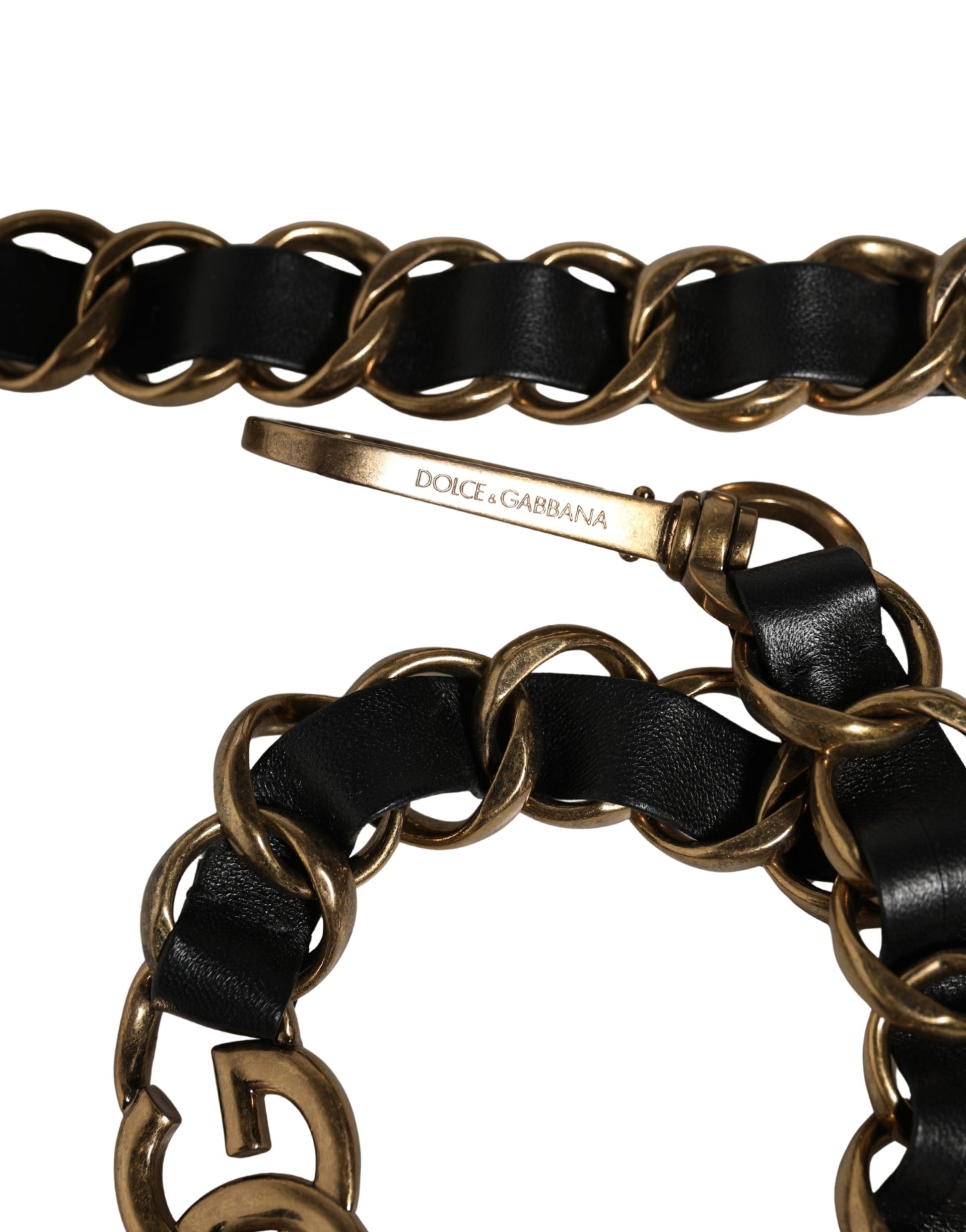 Dolce & Gabbana Black Leather Gold Chain Bag Accessory Shoulder Strap Curated Luxury Accessories by Orvyn