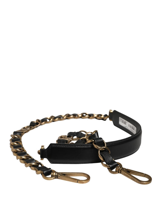 Dolce & Gabbana Black Leather Gold Chain Bag Accessory Shoulder Strap Curated Luxury Accessories by Orvyn