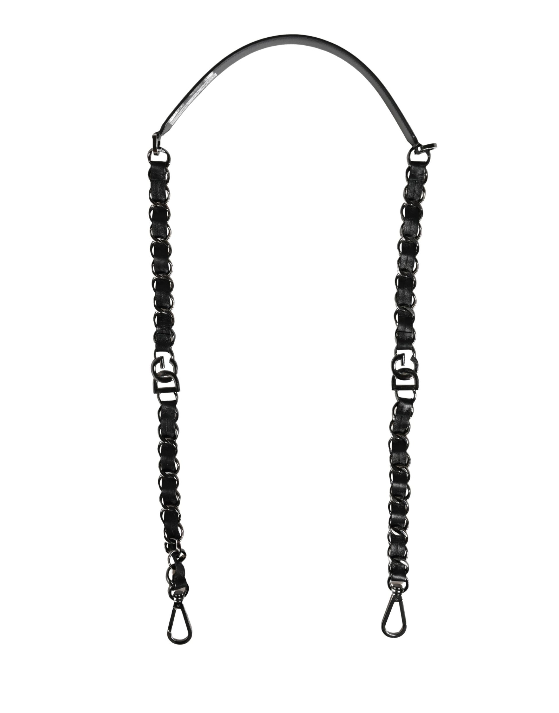 Dolce & Gabbana Black Leather Silver Chain Bag Accessory Shoulder Strap Curated Luxury Accessories by Orvyn