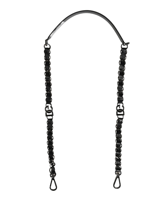 Dolce & Gabbana Black Leather Silver Chain Bag Accessory Shoulder Strap Curated Luxury Accessories by Orvyn