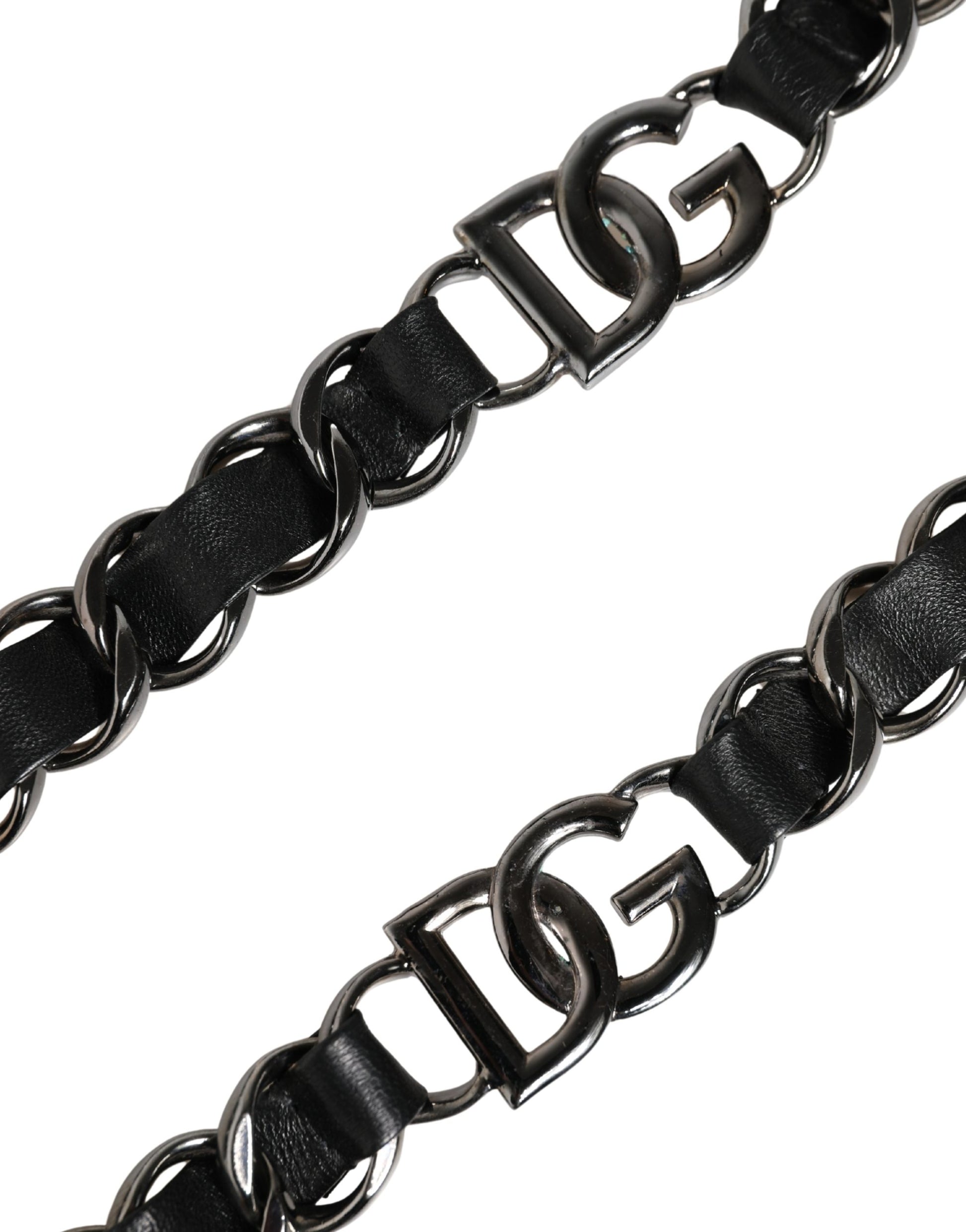 Dolce & Gabbana Black Leather Silver Chain Bag Accessory Shoulder Strap Curated Luxury Accessories by Orvyn