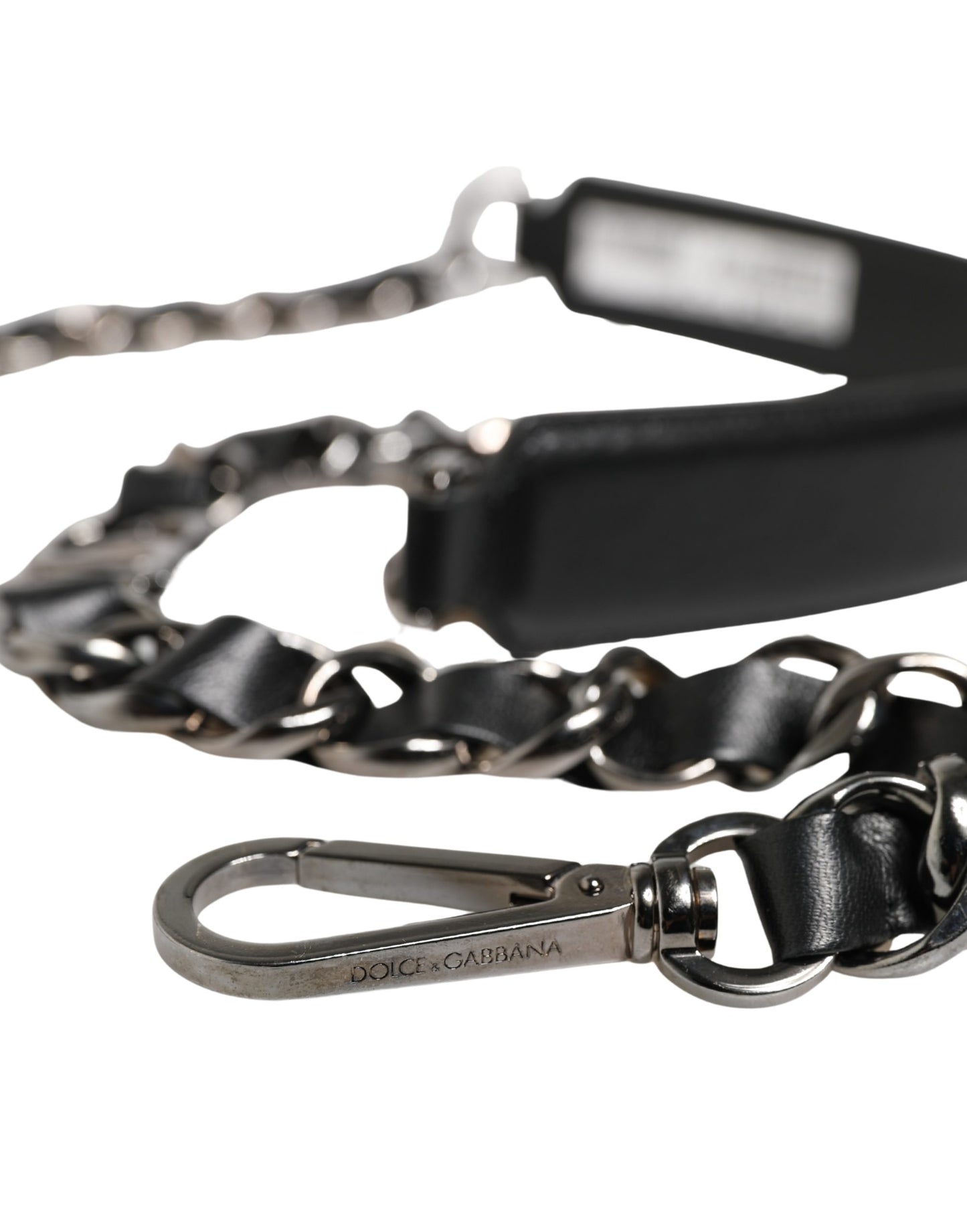 Dolce & Gabbana Black Leather Silver Chain Bag Accessory Shoulder Strap Curated Luxury Accessories by Orvyn