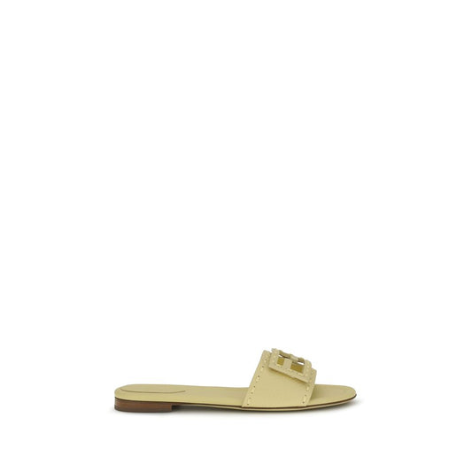 Fendi Beige Calf Leather Bos Taurus Flat Sandals Curated Luxury Accessories by Orvyn