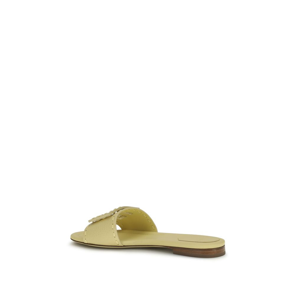 Fendi Beige Calf Leather Bos Taurus Flat Sandals Curated Luxury Accessories by Orvyn