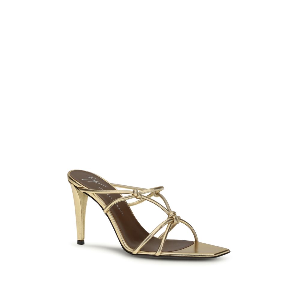 Giuseppe Zanotti Gold Calf Leather Bos Taurus Stiletto Heel Sandals Curated Luxury Accessories by Orvyn