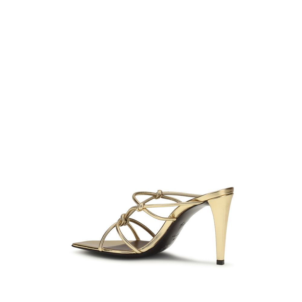 Giuseppe Zanotti Gold Calf Leather Bos Taurus Stiletto Heel Sandals Curated Luxury Accessories by Orvyn