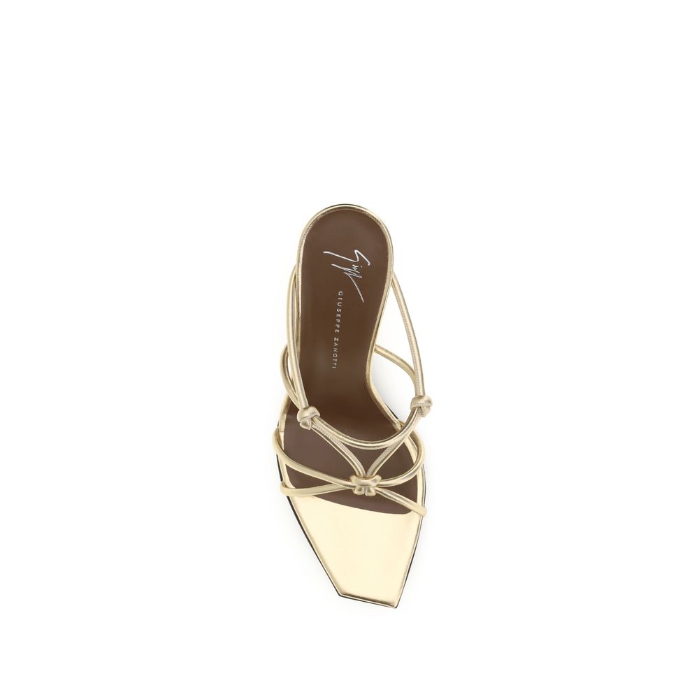 Giuseppe Zanotti Gold Calf Leather Bos Taurus Stiletto Heel Sandals Curated Luxury Accessories by Orvyn
