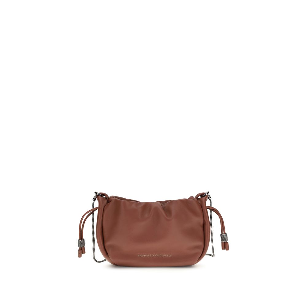 Brunello Cucinelli Brown Calf Leather Bos Taurus Shoulder Bag Curated Luxury Accessories by Orvyn