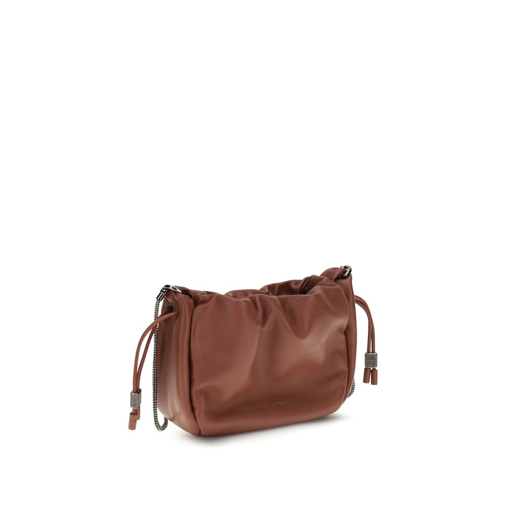 Brunello Cucinelli Brown Calf Leather Bos Taurus Shoulder Bag Curated Luxury Accessories by Orvyn